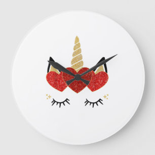 Grande Horloge Ronde Visage de licorne mignonne pour la Saint-Valentin 