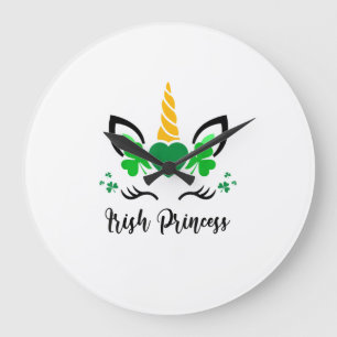 Grande Horloge Ronde Visage de licorne mignonne trèfle princesse irland