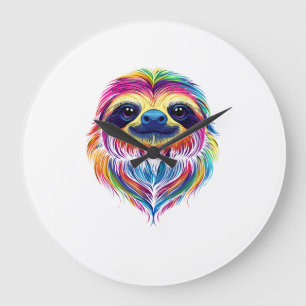 Grande Horloge Ronde Visage de paresseux coloré Animaux mignons de la j