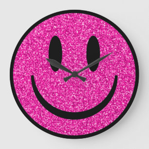 Grande Horloge Ronde Visage de sourire rose Parties scintillant