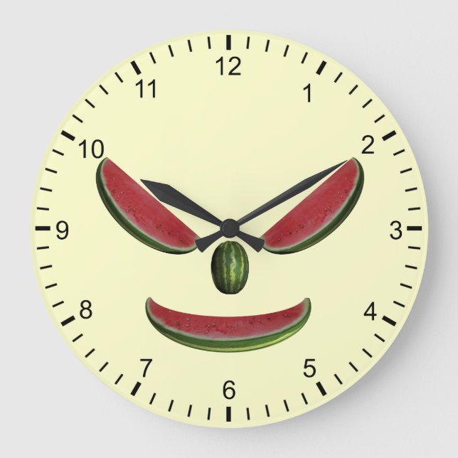 Grande Horloge Ronde Visage drôle de pastèques (Recto)