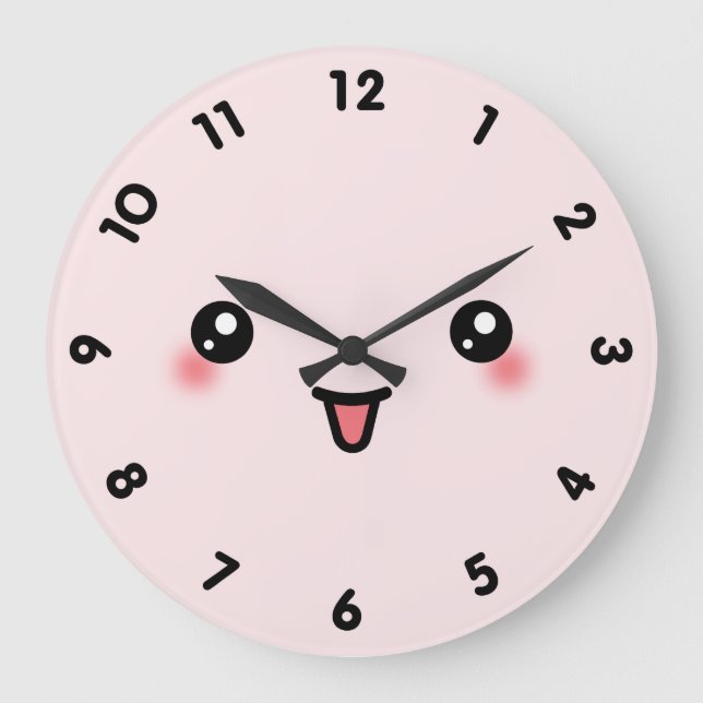 Grande Horloge Ronde Visage Mignon Kawaii Rose (Recto)