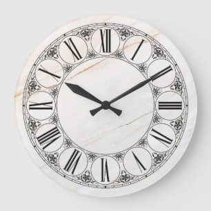 Grande Horloge Ronde Visage numérique en marbre et romain