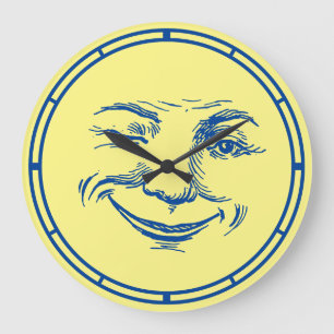 Grande Horloge Ronde Visage vintage de la lune souriante