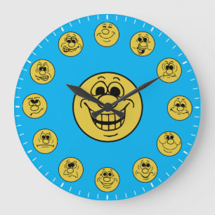 Grande Horloge Ronde Visages et expressions amusants en émoticônes jaun