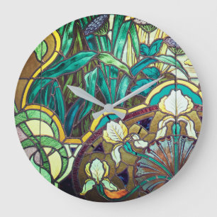 Grande Horloge Ronde Vitrail Art nouveau look floral
