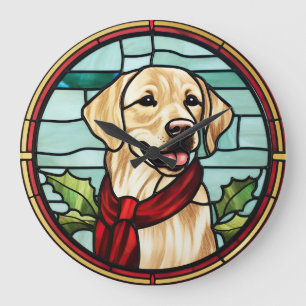 Grande Horloge Ronde Vitrail de Noël Labrador
