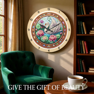 Grande Horloge Ronde Vitre de Lotus de Cygne Serein
