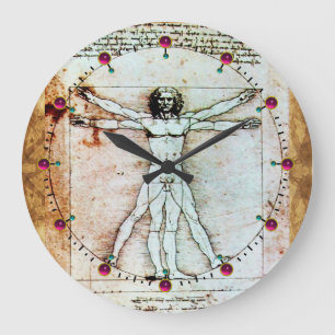 Grande Horloge Ronde VITRUVIAN MAN Antique Parchment Rouge Ruby Gemston
