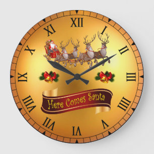 Grande Horloge Ronde Voici Père Noël Et Ses Reindeers ~