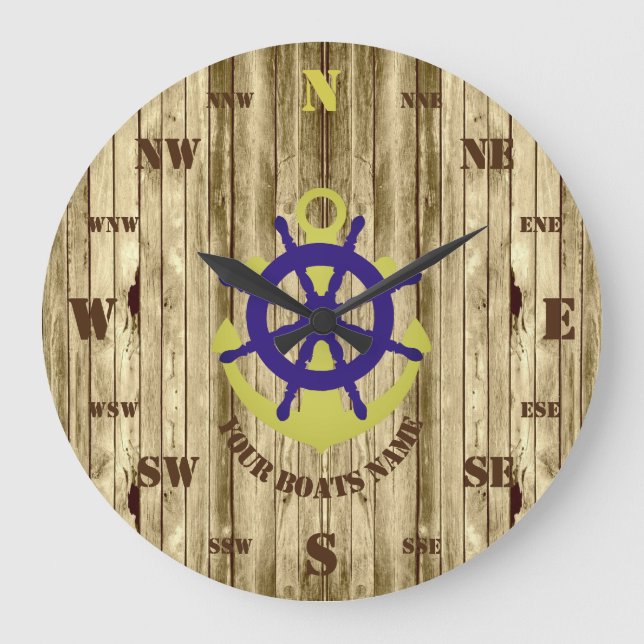 Grande Horloge Ronde Voile nautique en bois (Recto)