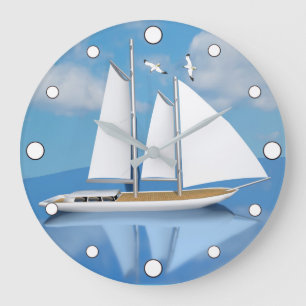 Grande Horloge Ronde Voile Yacht sur Eau Calme