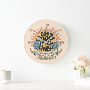 Grande Horloge Ronde Voir le bon dans toutes les choses Hippie Graphic
