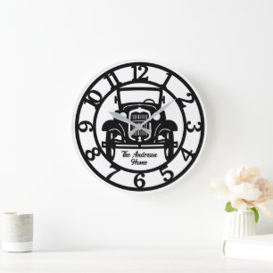 Grande Horloge Ronde Voiture ancienne noire et blanche