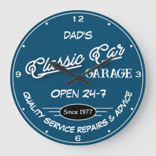 Grande Horloge Ronde Voiture classique Garage Pads Date Blanc Turquoise