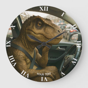 Grande Horloge Ronde Voiture de conduite Imaginaire Dinosaur