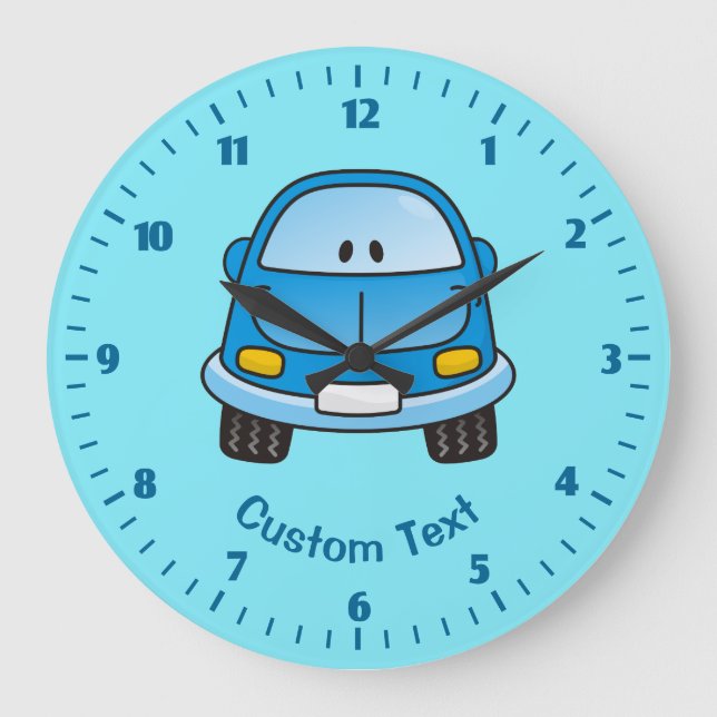 Grande Horloge Ronde Voiture de dessin animé bleue (Recto)