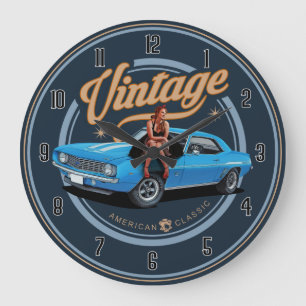 Grande Horloge Ronde Voiture de Muscle classique rétro américaine gra