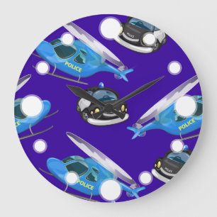 Grande Horloge Ronde Voiture de police et hélicoptère