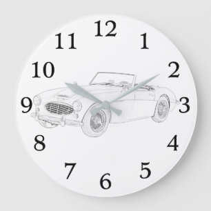 Grande Horloge Ronde Voiture de sport britannique Austin en noir et bla