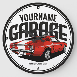 Grande Horloge Ronde Voiture Muscle Personnalisée 1967 Garage Fastback