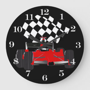 Grande Horloge Ronde Voiture Red Race avec drapeau À damiers