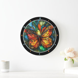 Grande Horloge Ronde Vol chromatique" - Papillon en verre tendu