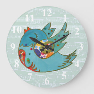 Grande Horloge Ronde Vol et chant mignons d'oiseau