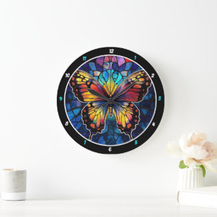Grande Horloge Ronde Vol Prismatic" - Papillon en verre tendu