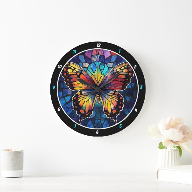 Grande Horloge Ronde Vol Prismatic" - Papillon en verre tendu (Maison)