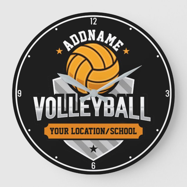 Grande Horloge Ronde Volleyball AJOUTER TEXTE École Varsity Team Joueur (Recto)
