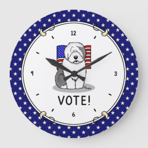 Grande Horloge Ronde Votez ! Vieux anglais Sheepdog Grey 1 mignon polit