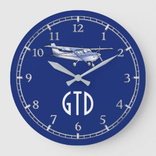 Grande Horloge Ronde Votre monogramme d'avion classique Cessna volant s