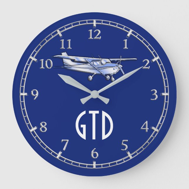 Grande Horloge Ronde Votre monogramme d'avion classique Cessna volant s (Recto)