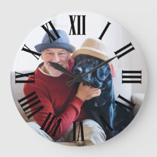Grande Horloge Ronde Votre photo avec des chiffres romains gras