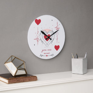 Grande Horloge Ronde Vous êtes à moi Art de ligne de cœur minimaliste
