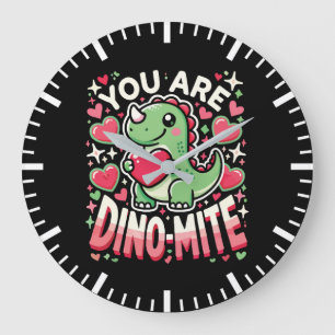 Grande Horloge Ronde Vous êtes Dino-Mite - Jolie Dinosaur Saint Valenti