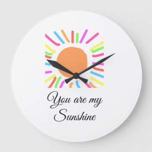 Grande Horloge Ronde vous êtes mon soleil jaune orange rayons de soleil