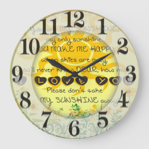 Grande Horloge Ronde Vous êtes My Sunshine avec Fleurs en Jaune