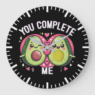 Grande Horloge Ronde Vous Me Complétez - Cute Avocado Couple