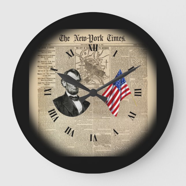 Grande Horloge Ronde Voyage dans le temps~Abe Lincoln~American Flag~NY  (Recto)