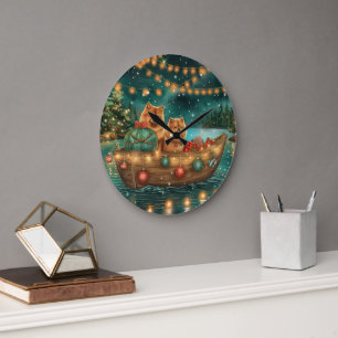 Grande Horloge Ronde Voyage de Noël Festif du Chow Chow