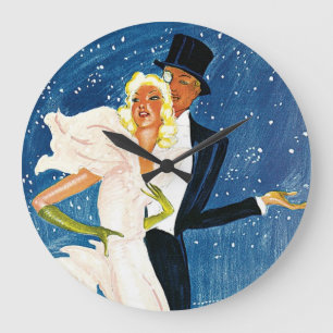 Grande Horloge Ronde Voyage Vintage, Amour Romantique Hiver à Monte Car