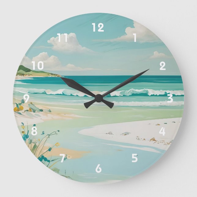 Grande Horloge Ronde Vue côtière calme (Recto)