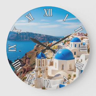 Grande Horloge Ronde Vue de la caldeira Santorin Grèce Cyclades Voyage
