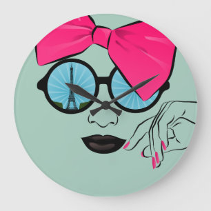 Grande Horloge Ronde Vue de Paris surdimensionnée