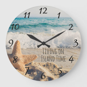 Grande Horloge Ronde Vue Océan Tropical Vie de Plage Étoiles de Mer Vag