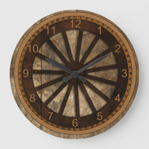 Grande Horloge Ronde Wagon Wheel Wood-Look
