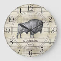 Walking Bison Buffalo Rustic Wood Nom de famille