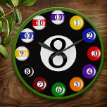 Grande Horloge Ronde Wall Clock<br><div class="desc">Amusant billard boules horloge murale personnalisée - parfait pour le jeu, la famille ou la salle de rec, ou pour le billard!</div>